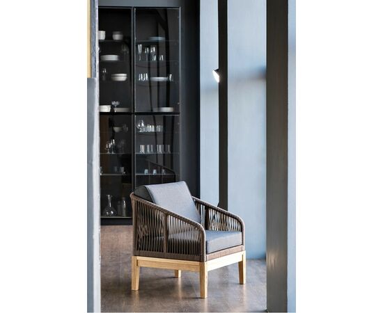 "Канны" кресло плетеное из роупа, основание дуб, роуп коричневый круглый, ткань темно-серая 027, изображение 11 | Интернет магазин мебели и декора LifeDekor