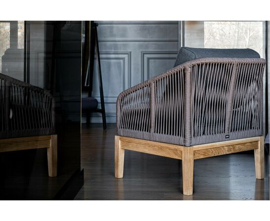 "Канны" кресло плетеное из роупа, основание дуб, роуп коричневый круглый, ткань темно-серая 027, изображение 12 | Интернет магазин мебели и декора LifeDekor