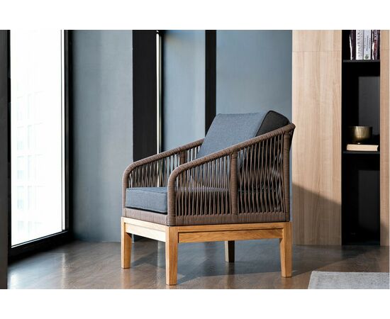 "Канны" кресло плетеное из роупа, основание дуб, роуп коричневый круглый, ткань темно-серая 027, изображение 13 | Интернет магазин мебели и декора LifeDekor