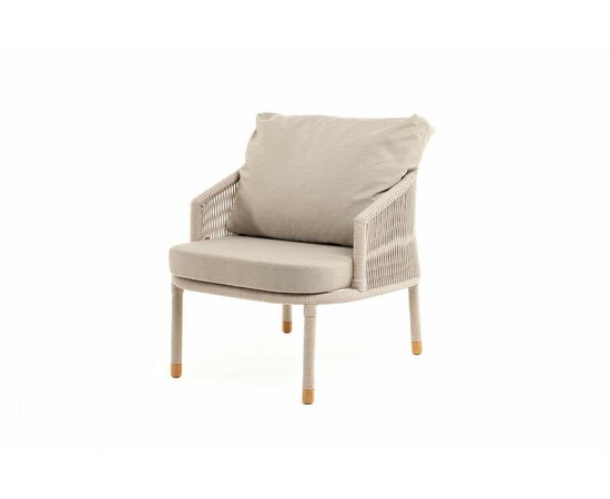 "Верона" кресло плетеное из роупа, каркас алюминий белый муар, роуп бежевый круглый, ткань бежевая 15052 | Интернет магазин мебели и декора LifeDekor