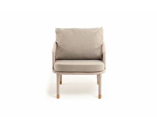 "Верона" кресло плетеное из роупа, каркас алюминий белый муар, роуп бежевый круглый, ткань бежевая 15052, изображение 2 | Интернет магазин мебели и декора LifeDekor