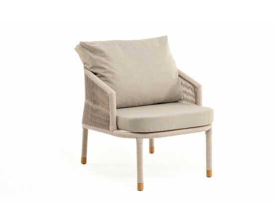 "Верона" кресло плетеное из роупа, каркас алюминий белый муар, роуп бежевый круглый, ткань бежевая 15052, изображение 3 | Интернет магазин мебели и декора LifeDekor