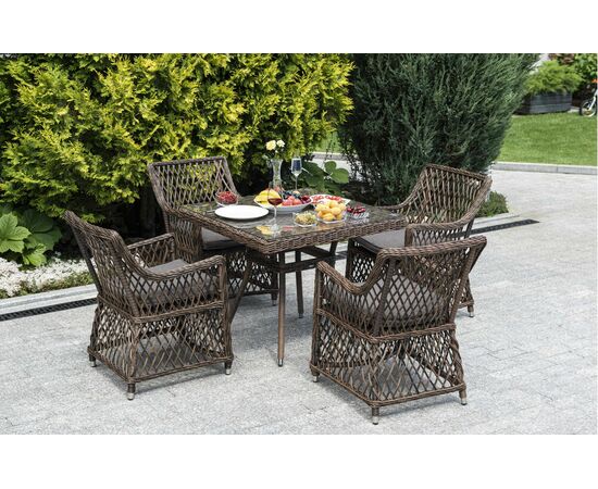 "Айриш" обеденная группа плетеная на 4 персоны, цвет коричневый | Интернет магазин мебели и декора LifeDekor