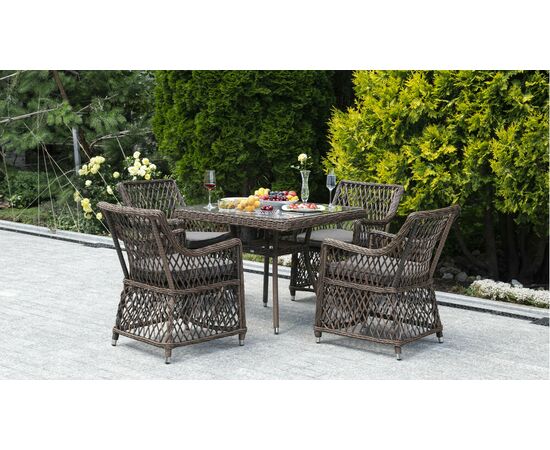 "Айриш" обеденная группа плетеная на 4 персоны, цвет коричневый, изображение 2 | Интернет магазин мебели и декора LifeDekor
