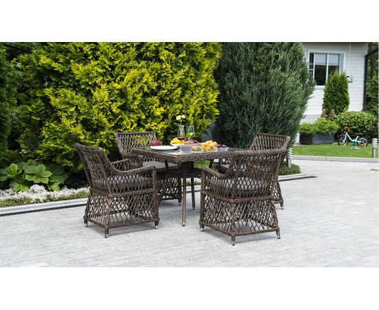 "Айриш" обеденная группа плетеная на 4 персоны, цвет коричневый, изображение 3 | Интернет магазин мебели и декора LifeDekor