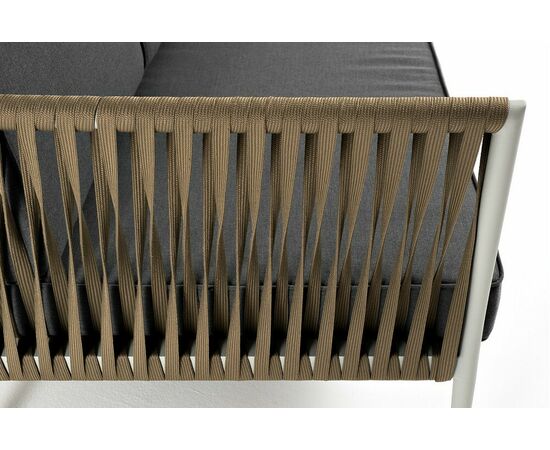 "Касабланка" диван 3-местный плетеный из роупа, каркас алюминий светло-серый (RAL7035) муар, роуп серо-коричневый 23мм, ткань серая, изображение 5 | Интернет магазин мебели и декора LifeDekor