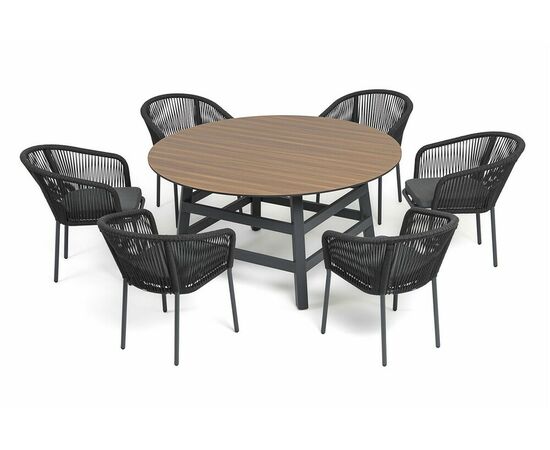 "Рио" обеденная группа на 6 персон, стол HPL "дуб", цвет темно-серый | Интернет магазин мебели и декора LifeDekor