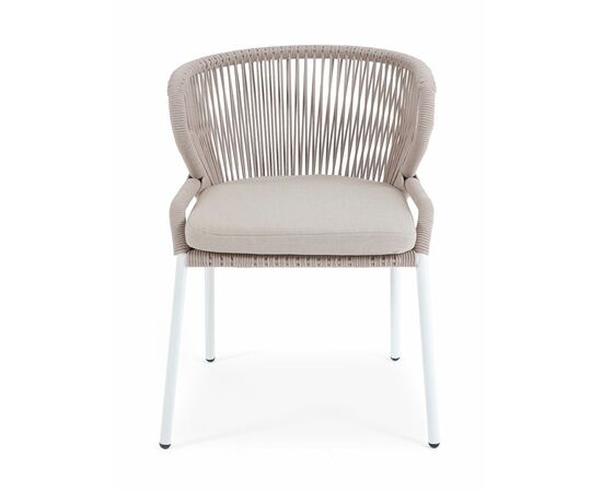 "Милан" стул плетеный из роупа, каркас алюминий белый муар, роуп бежевый круглый, ткань бежевая 15052, изображение 2 | Интернет магазин мебели и декора LifeDekor