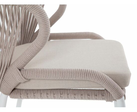 "Милан" стул плетеный из роупа, каркас алюминий белый муар, роуп бежевый круглый, ткань бежевая 15052, изображение 6 | Интернет магазин мебели и декора LifeDekor
