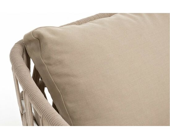 "Диего" диван 2-местный плетеный из роупа, каркас алюминий белый муар, роуп бежевый круглый, ткань бежевая 035, изображение 4 | Интернет магазин мебели и декора LifeDekor