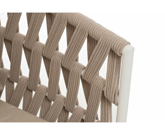 "Диего" диван 2-местный плетеный из роупа, каркас алюминий белый муар, роуп бежевый круглый, ткань бежевая 035, изображение 6 | Интернет магазин мебели и декора LifeDekor