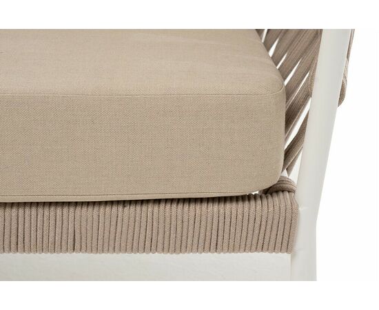 "Диего" диван 2-местный плетеный из роупа, каркас алюминий белый муар, роуп бежевый круглый, ткань бежевая 035, изображение 7 | Интернет магазин мебели и декора LifeDekor