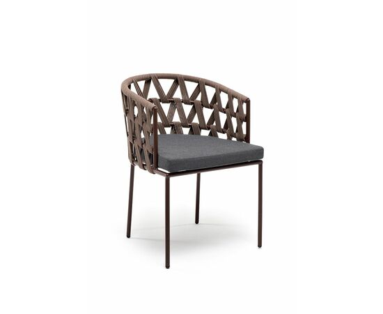 "Диего" стул плетеный из роупа, каркас из стали коричневый (RAL8016) муар, роуп коричневый круглый, ткань темно-серая 027, изображение 2 | Интернет магазин мебели и декора LifeDekor