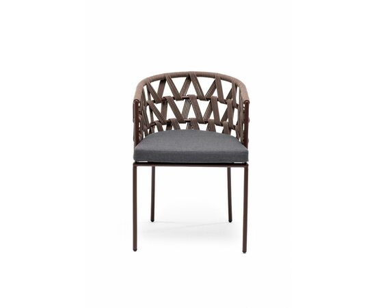 "Диего" стул плетеный из роупа, каркас из стали коричневый (RAL8016) муар, роуп коричневый круглый, ткань темно-серая 027, изображение 3 | Интернет магазин мебели и декора LifeDekor