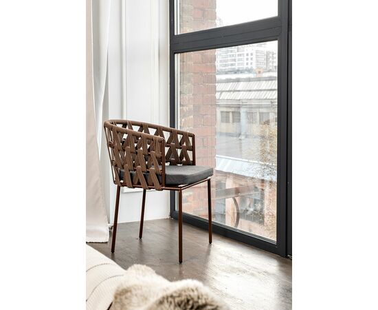 "Диего" стул плетеный из роупа, каркас из стали коричневый (RAL8016) муар, роуп коричневый круглый, ткань темно-серая 027, изображение 11 | Интернет магазин мебели и декора LifeDekor