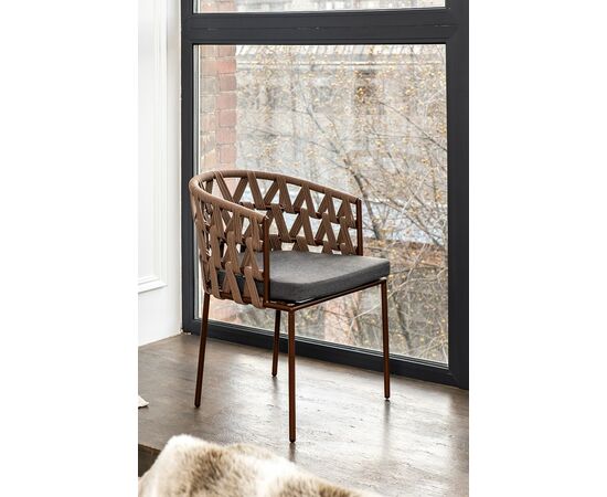 "Диего" стул плетеный из роупа, каркас из стали коричневый (RAL8016) муар, роуп коричневый круглый, ткань темно-серая 027, изображение 13 | Интернет магазин мебели и декора LifeDekor