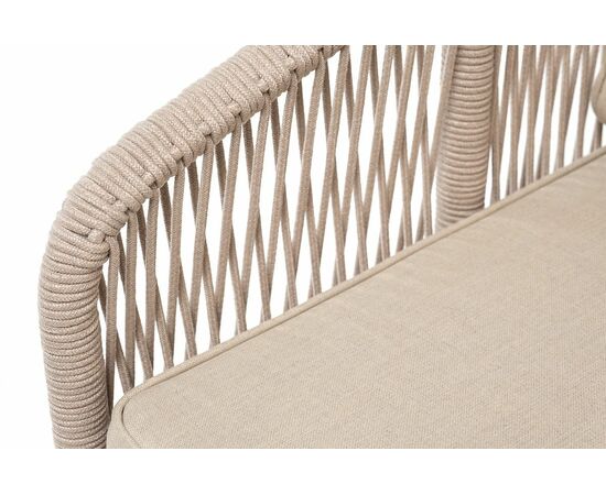 "Канны" кресло плетеное из роупа, каркас алюминий белый, муар, роуп бежевый круглый, ткань бежевая 035, изображение 5 | Интернет магазин мебели и декора LifeDekor