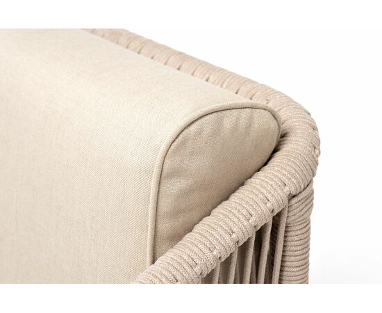 "Канны" кресло плетеное из роупа, каркас алюминий белый, муар, роуп бежевый круглый, ткань бежевая 035, изображение 8 | Интернет магазин мебели и декора LifeDekor