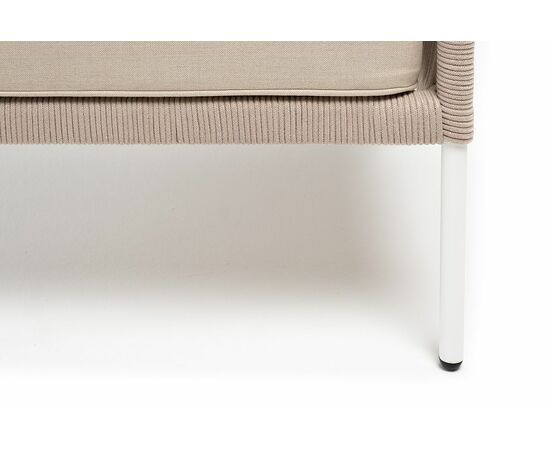 "Канны" кресло плетеное из роупа, каркас алюминий белый, муар, роуп бежевый круглый, ткань бежевая 035, изображение 9 | Интернет магазин мебели и декора LifeDekor