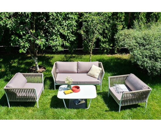 "Касабланка" лаунж-зона плетеная из роупа 4-местная, цвет серо-коричневый | Интернет магазин мебели и декора LifeDekor