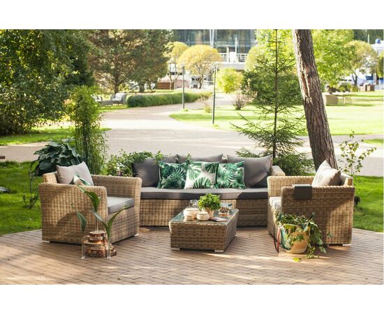 "Капучино" диван из искусственного ротанга трехместный, цвет соломенный, изображение 6 | Интернет магазин мебели и декора LifeDekor