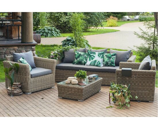 "Капучино" диван из искусственного ротанга трехместный, цвет соломенный, изображение 7 | Интернет магазин мебели и декора LifeDekor