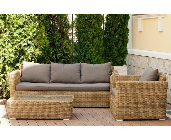 "Капучино" диван из искусственного ротанга трехместный, цвет соломенный, изображение 15 | Интернет магазин мебели и декора LifeDekor
