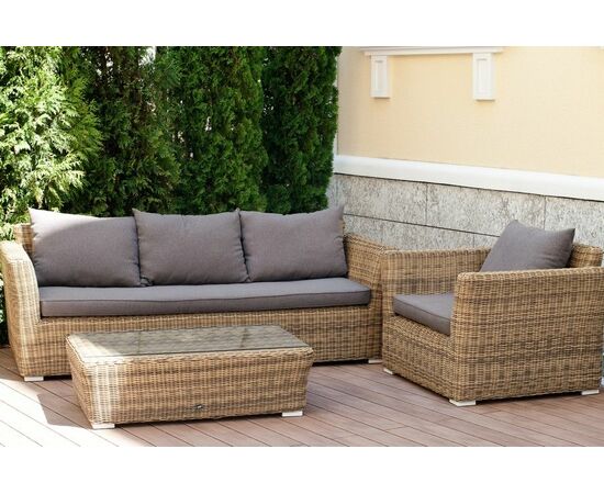 "Капучино" диван из искусственного ротанга трехместный, цвет соломенный, изображение 17 | Интернет магазин мебели и декора LifeDekor