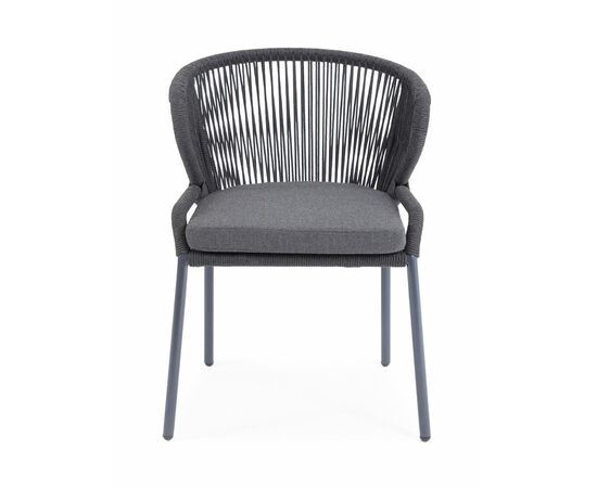 "Милан" стул плетеный из роупа, каркас алюминий темно-серый (RAL7024) муар, роуп темно-серый круглый, ткань темно-серая 027, изображение 3 | Интернет магазин мебели и декора LifeDekor