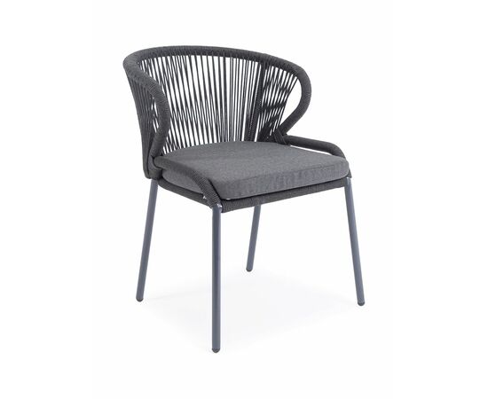 "Милан" стул плетеный из роупа, каркас алюминий темно-серый (RAL7024) муар, роуп темно-серый круглый, ткань темно-серая 027, изображение 4 | Интернет магазин мебели и декора LifeDekor