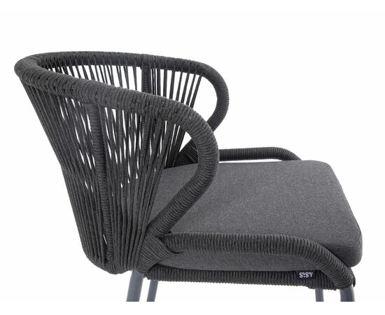 "Милан" стул плетеный из роупа, каркас алюминий темно-серый (RAL7024) муар, роуп темно-серый круглый, ткань темно-серая 027, изображение 5 | Интернет магазин мебели и декора LifeDekor