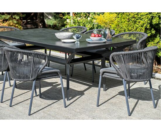 "Милан" стул плетеный из роупа, каркас алюминий темно-серый (RAL7024) муар, роуп темно-серый круглый, ткань темно-серая 027, изображение 10 | Интернет магазин мебели и декора LifeDekor