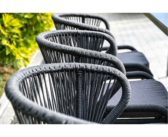 "Милан" стул плетеный из роупа, каркас алюминий темно-серый (RAL7024) муар, роуп темно-серый круглый, ткань темно-серая 027, изображение 12 | Интернет магазин мебели и декора LifeDekor