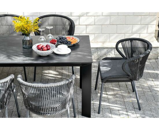 "Милан" стул плетеный из роупа, каркас алюминий темно-серый (RAL7024) муар, роуп темно-серый круглый, ткань темно-серая 027, изображение 16 | Интернет магазин мебели и декора LifeDekor