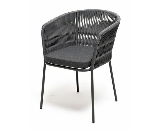 "Бордо" стул плетеный из роупа (колос), каркас алюминий темно-серый (RAL7024) муар, роуп серый 15мм, ткань темно-серая 027 | Интернет магазин мебели и декора LifeDekor
