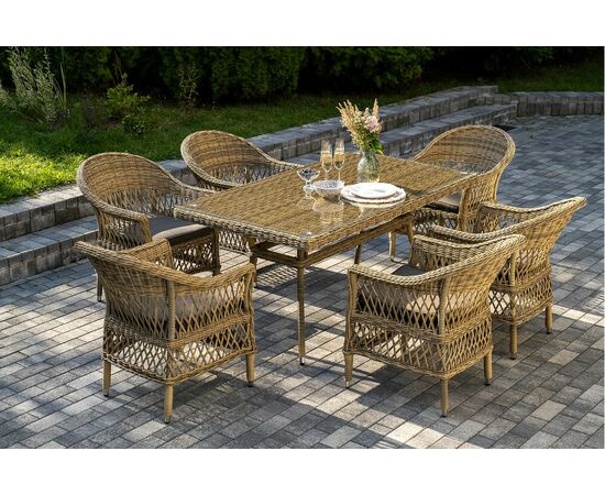 "Амароне" обеденная группа из искусственного ротанга на 6 персоны, цвет соломенный | Интернет магазин мебели и декора LifeDekor