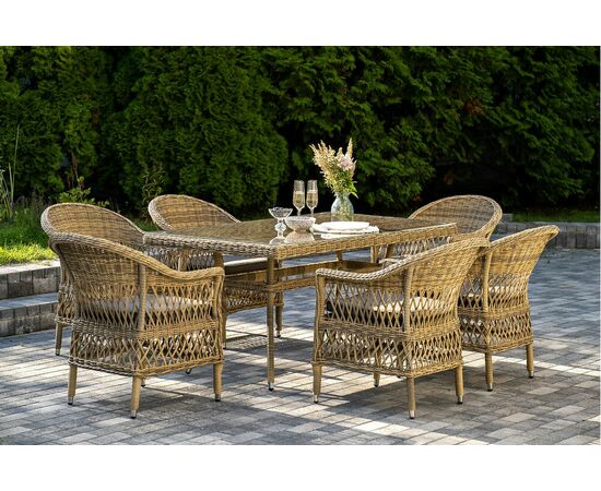 "Амароне" обеденная группа из искусственного ротанга на 6 персоны, цвет соломенный, изображение 2 | Интернет магазин мебели и декора LifeDekor
