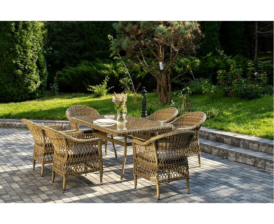"Амароне" обеденная группа из искусственного ротанга на 6 персоны, цвет соломенный, изображение 3 | Интернет магазин мебели и декора LifeDekor