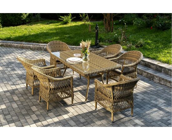 "Амароне" обеденная группа из искусственного ротанга на 6 персоны, цвет соломенный, изображение 4 | Интернет магазин мебели и декора LifeDekor