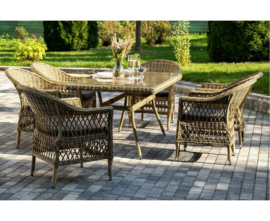 "Амароне" обеденная группа из искусственного ротанга на 6 персоны, цвет соломенный, изображение 5 | Интернет магазин мебели и декора LifeDekor