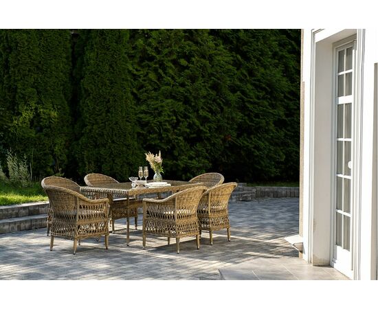"Амароне" обеденная группа из искусственного ротанга на 6 персоны, цвет соломенный, изображение 6 | Интернет магазин мебели и декора LifeDekor