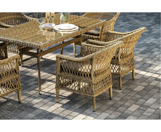 "Амароне" обеденная группа из искусственного ротанга на 6 персоны, цвет соломенный, изображение 8 | Интернет магазин мебели и декора LifeDekor