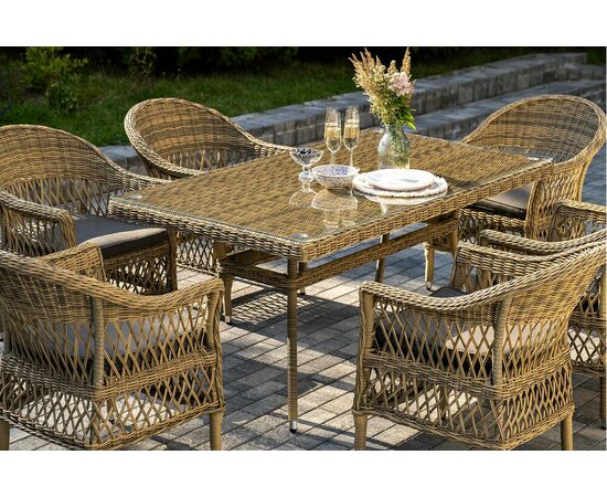 "Амароне" обеденная группа из искусственного ротанга на 6 персоны, цвет соломенный, изображение 11 | Интернет магазин мебели и декора LifeDekor