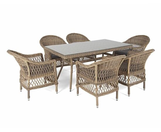 "Амароне" обеденная группа из искусственного ротанга на 6 персоны, цвет соломенный, изображение 14 | Интернет магазин мебели и декора LifeDekor