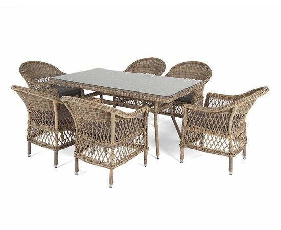 "Амароне" обеденная группа из искусственного ротанга на 6 персоны, цвет соломенный, изображение 16 | Интернет магазин мебели и декора LifeDekor