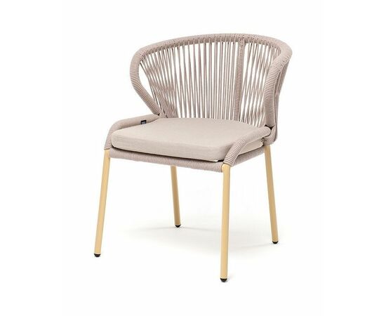 "Милан" стул плетеный из роупа, каркас алюминий (RAL1001), роуп бежевый круглый, ткань бежевая | Интернет магазин мебели и декора LifeDekor