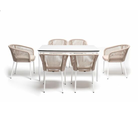 "Малага" обеденная группа на 6 персон со стульями "Марсель", каркас белый, роуп бежевый, изображение 3 | Интернет магазин мебели и декора LifeDekor
