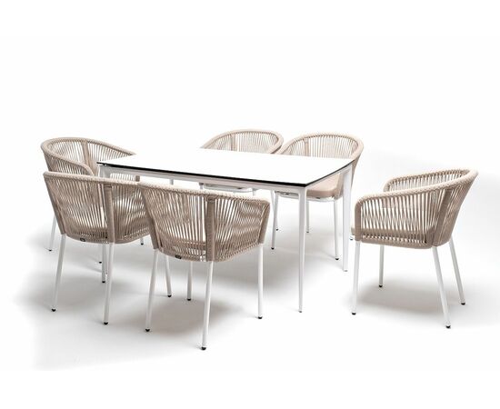 "Малага" обеденная группа на 6 персон со стульями "Марсель", каркас белый, роуп бежевый, изображение 4 | Интернет магазин мебели и декора LifeDekor