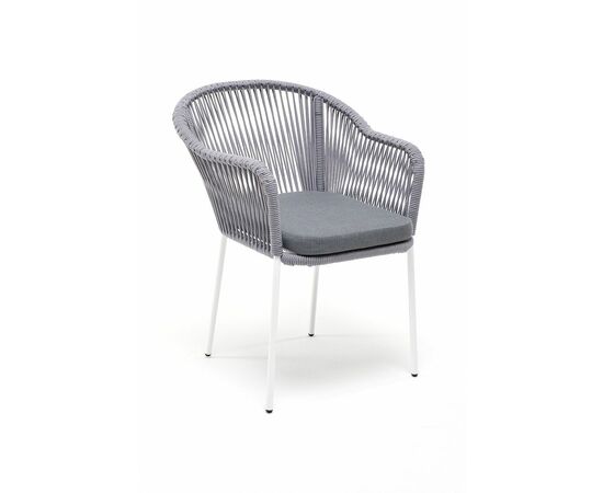 "Лион" стул плетеный из роупа, каркас из стали белый муар, роуп светло-серый круглый, ткань светло-серая, изображение 2 | Интернет магазин мебели и декора LifeDekor