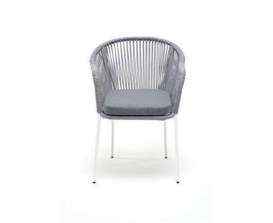 "Лион" стул плетеный из роупа, каркас из стали белый муар, роуп светло-серый круглый, ткань светло-серая, изображение 3 | Интернет магазин мебели и декора LifeDekor